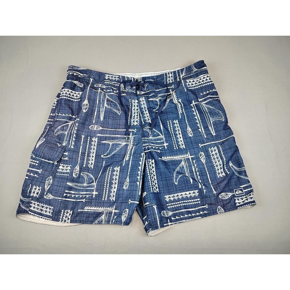 Quiksilver Waterman Collection Mens Board Shorts Swim Navy Tribal Canoe Size L